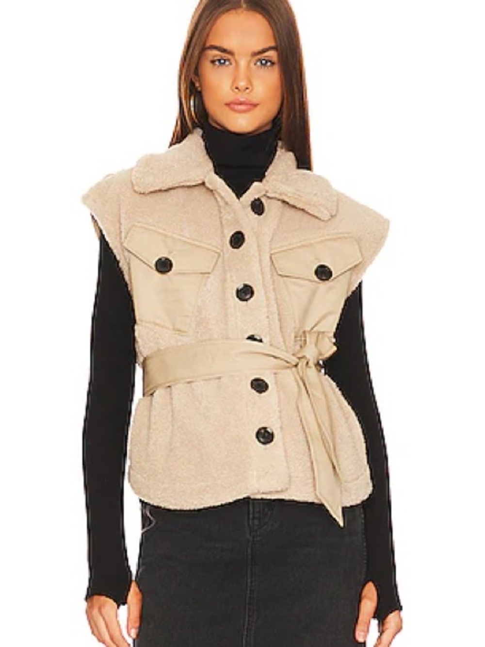 Marissa Webb Frankie Canvas Beige Sherpa Belted Vest